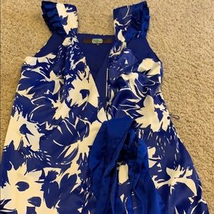 Eva Franco blue and white floral wrap top